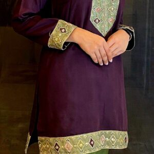 Mehrunisa 2 piece outfit featuring a short shirt with gharara in small size, semi-formal wear by Amqara, exclusive one-time stock