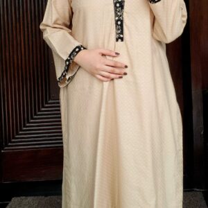 3 piece silk jamawaar outfit with plain trouser and dupatta – large size only, exclusive Amqara design